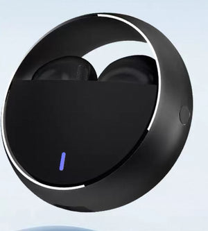 Audífonos Bluetooth Redondo con estuche de carga negro