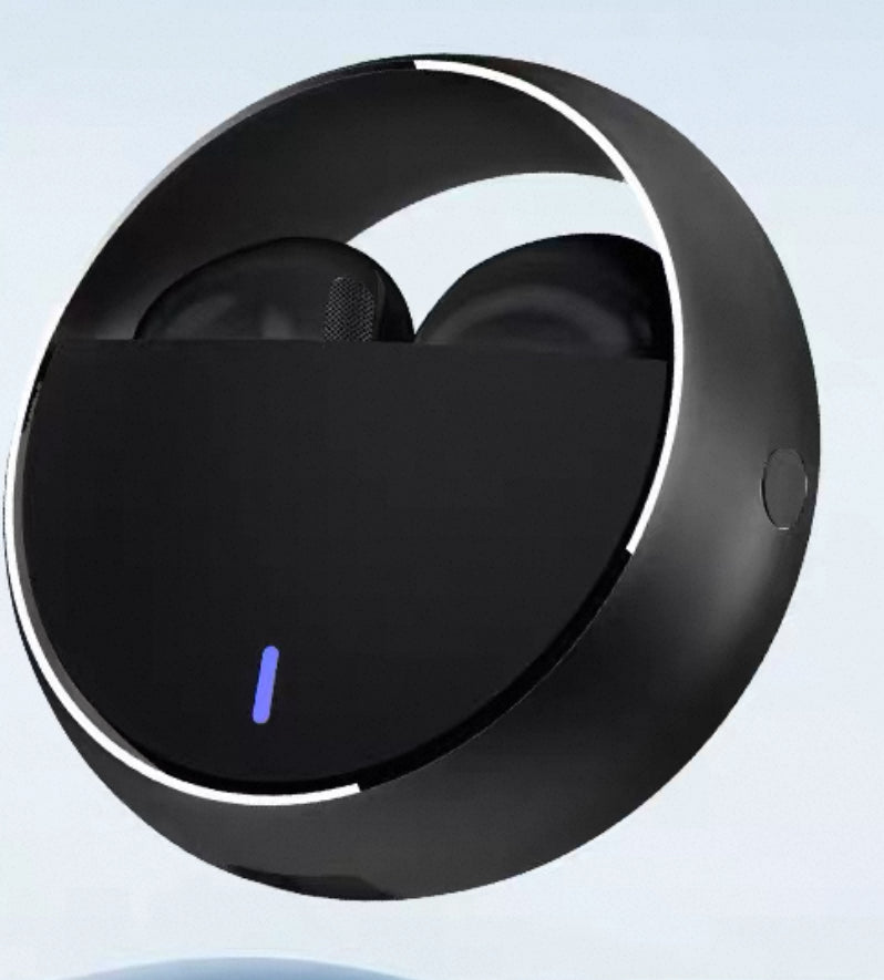 Audífonos Bluetooth Redondo con estuche de carga negro